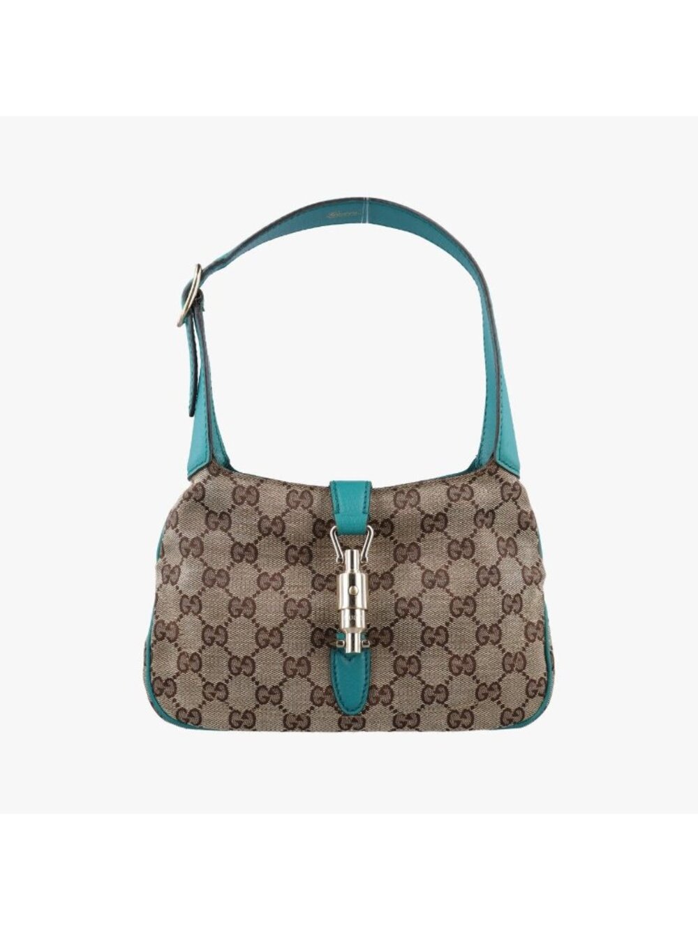 Gucci Jackie Khaki Blue Canvas Leather Shoulder Bag